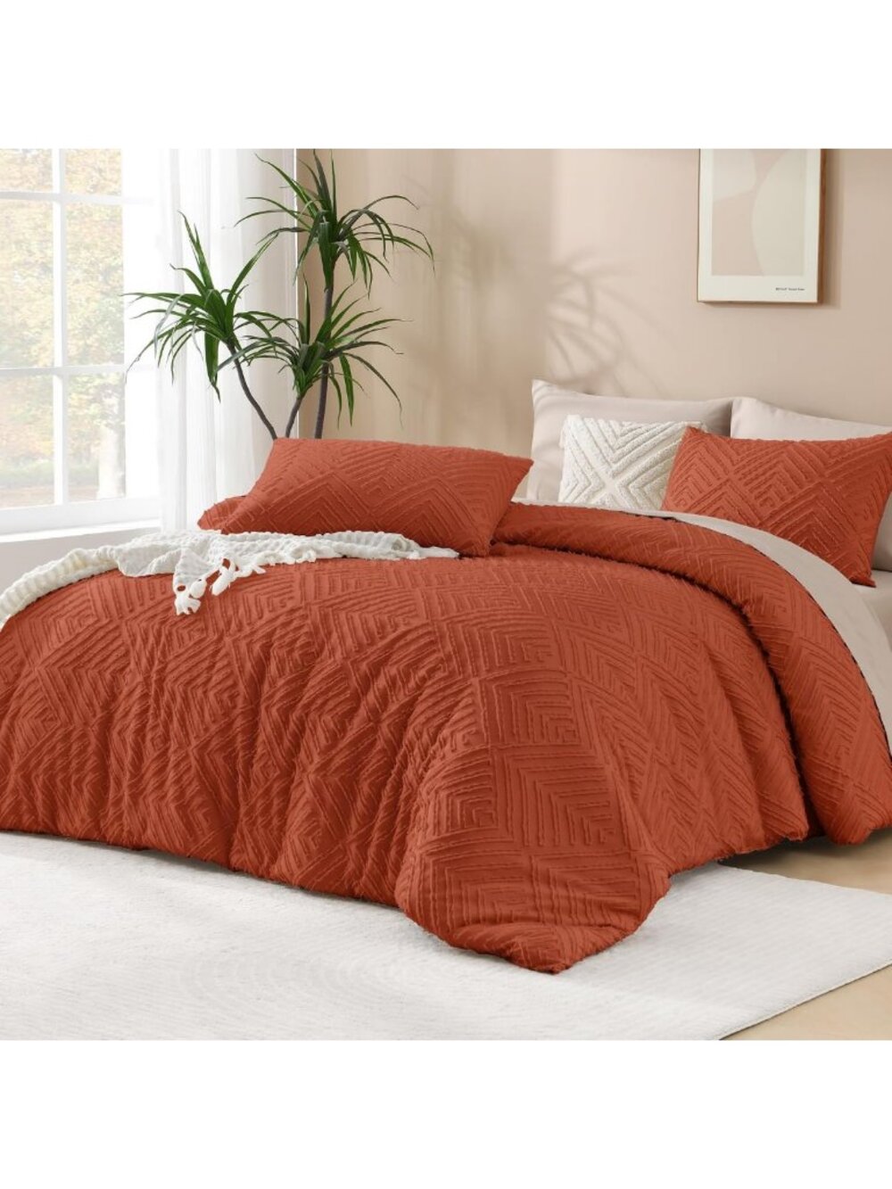 Cozy Burnt Orange Queen Comforter Set - 3 Piece Bedding, Soft & Stylish Decor